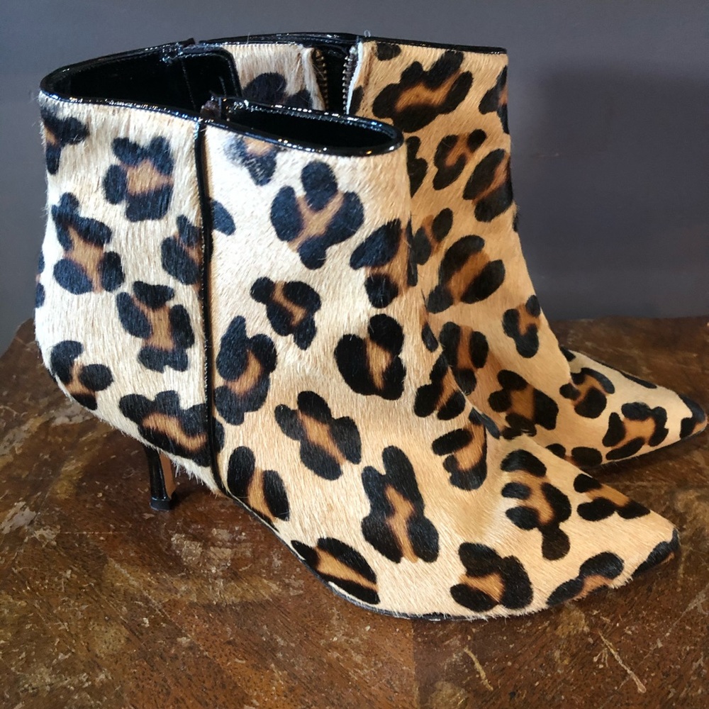 Boden Leopard Print Fur Stilleto Heel Booties
